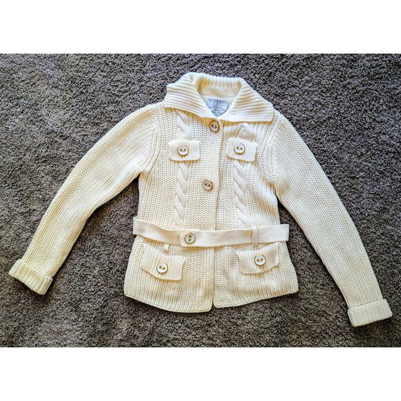 Vtg Crochet Cardigan XS Light Academia Preppy Cable Knit Cottagecore Pima Fairy - Picture 1 of 11